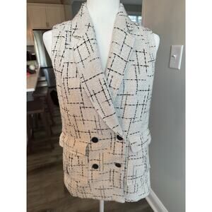 Maeve Anthropologie Size 2 Tweed Sleeveless Blazer Vest White Black Plaid Office